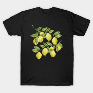 Yellow summer watercolor lemons with green leaves citrus illustration T-Shirt